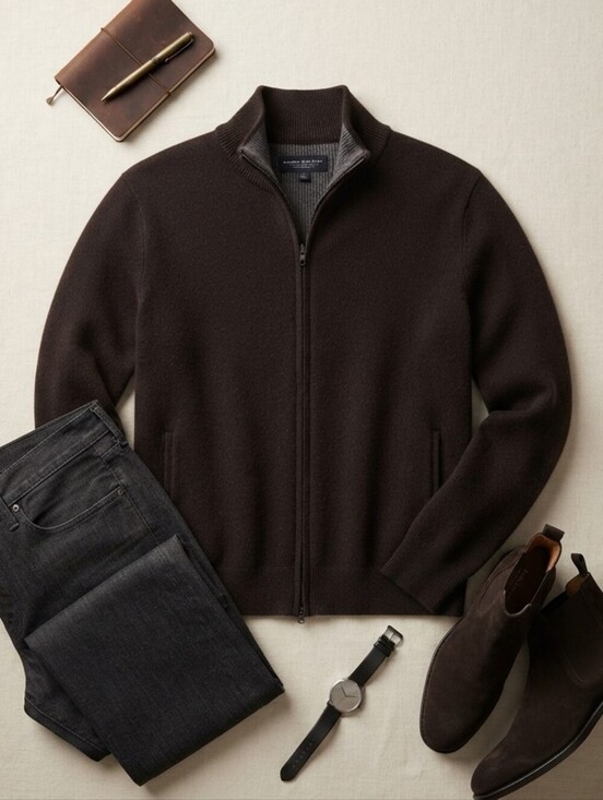 Banana Republic Other - Banana Republic Brown Stretch Merino Wool Double Zip Sweater